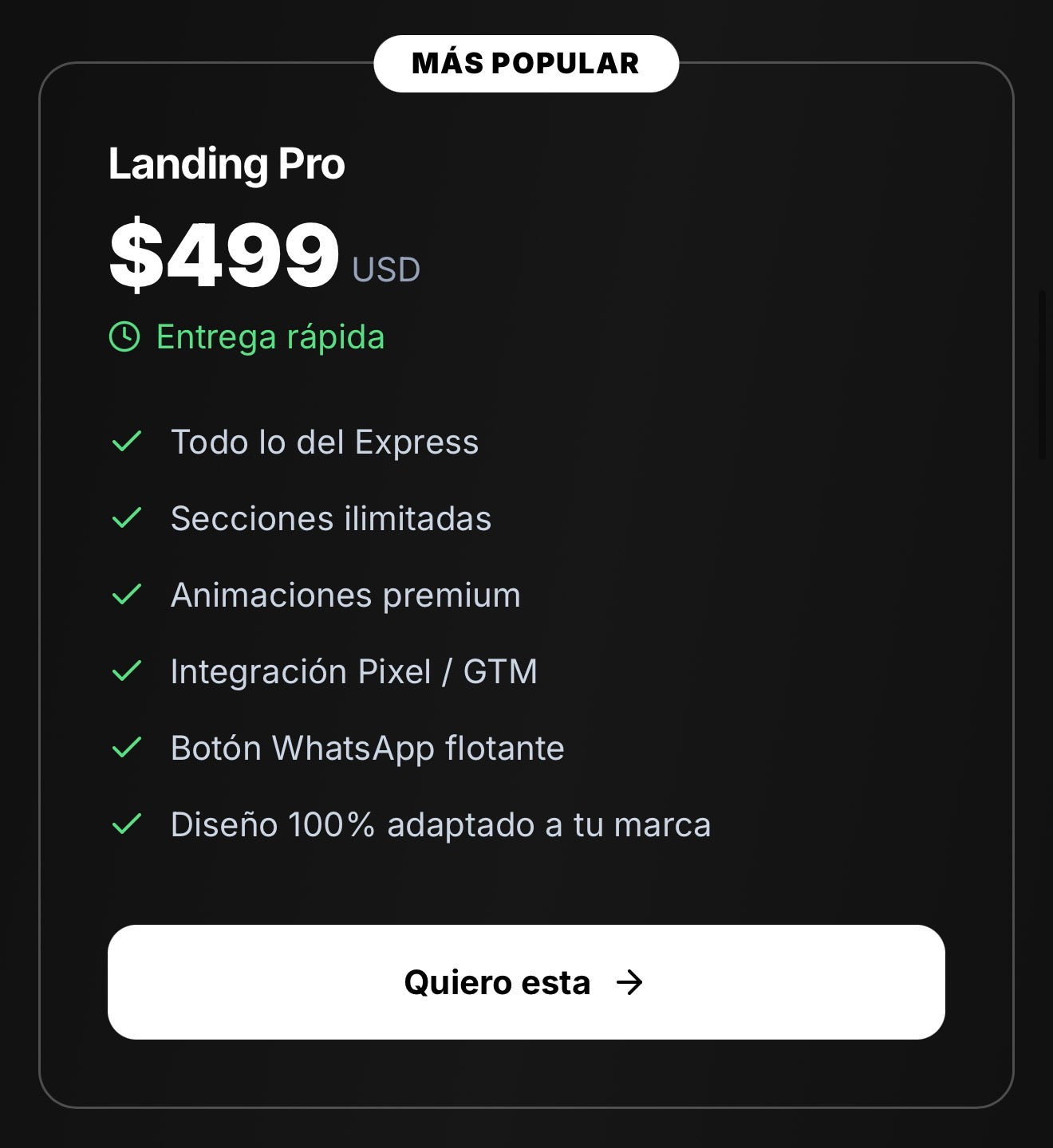 Landing PRO entrega rápida