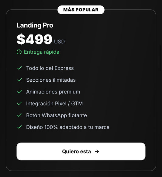 Landing PRO entrega rápida